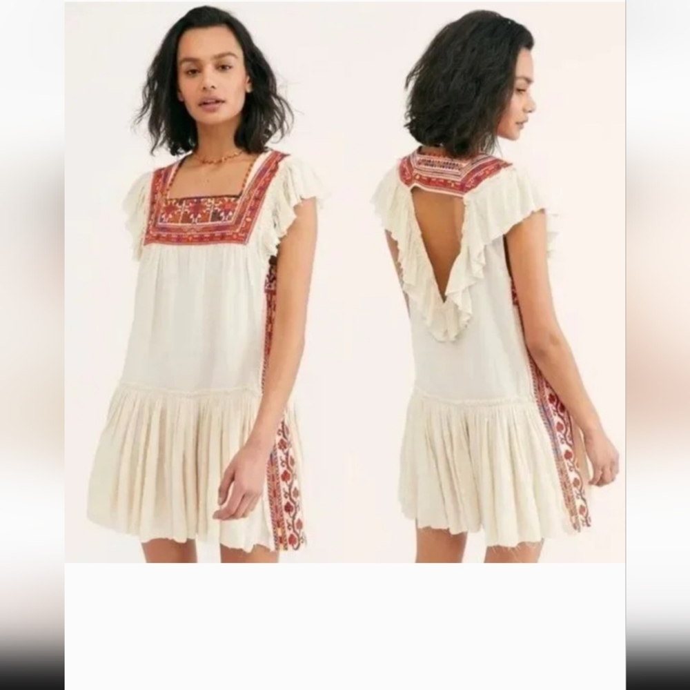 Free People Cream and Red Backless Dress
